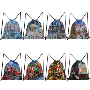 Christmas Drawstring Shoes Backpacks for Students Unisex Santa Snowflake Print