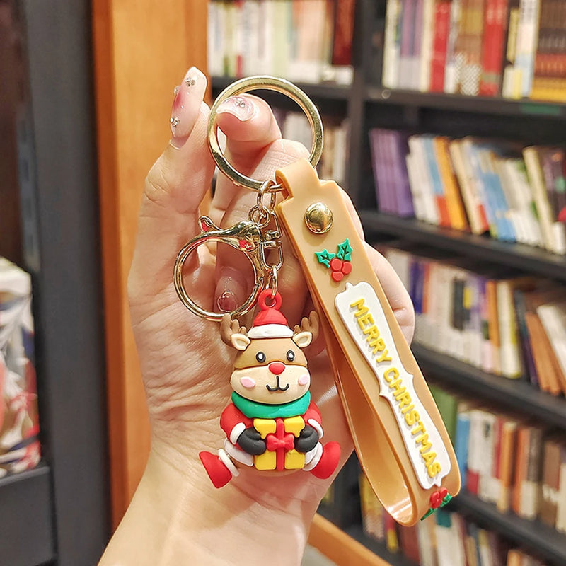 Christmas Keychain Santa Claus Elk Snowman Pendant Doll Keyring