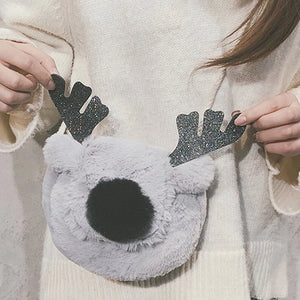 Christmas Plush Messenger Bag Women Fur Red Nose Reindeer Shoulder Small Crossbo