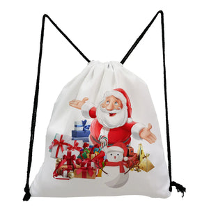 Christmas Print Backpack Portable Storage Bag Child Bookbag Santa Claus