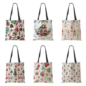 Christmas Santa Claus Harajuku Canvas Shopper Bag Large Capacity Handbag