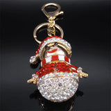 Christmas Snowman Key Ring Rhinestone Metal Cartoon Bag Charm Keychain