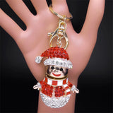 Christmas Snowman Key Ring Rhinestone Metal Cartoon Bag Charm Keychain