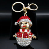 Christmas Snowman Key Ring Rhinestone Metal Cartoon Bag Charm Keychain