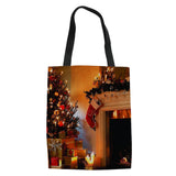 Christmas Sock Gift Pattern Print Canvas Bag Women Shopping Handbags
