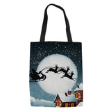 Christmas Sock Gift Pattern Print Canvas Bag Women Shopping Handbags