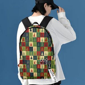 Christmas Students Backpack Cartoon Xmas Element Print Large Capacity School Bag