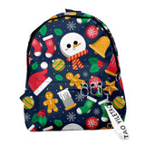 Christmas Students Backpack Cartoon Xmas Element Print Large Capacity School Bag