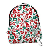 Christmas Students Backpack Cartoon Xmas Element Print Large Capacity School Bag