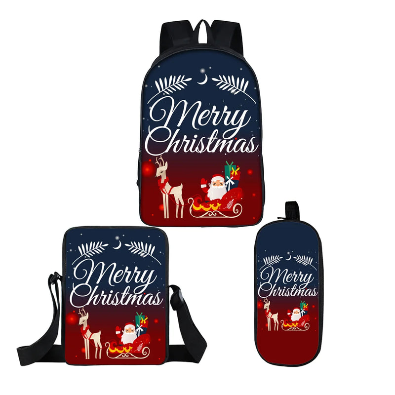 Christmas Three-piece Backpack Creative Polyester Comfortable Burden Reduction