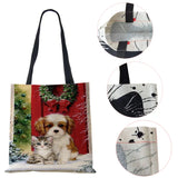 Christmas Tree Harajuku Canvas Shopper Bag Dog Women Reusable Shoulder Bag