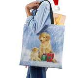 Christmas Tree Harajuku Canvas Shopper Bag Dog Women Reusable Shoulder Bag