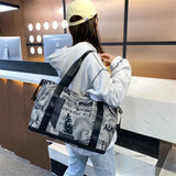 Chuwanglin Newspaper Printing Shoulder Bag Folding Travel Handbag