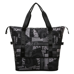Chuwanglin Newspaper Printing Shoulder Bag Folding Travel Handbag