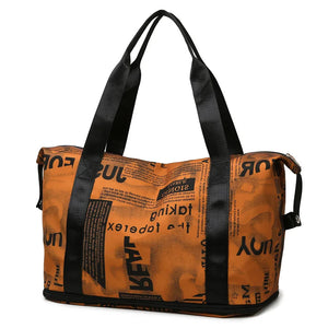 Chuwanglin Newspaper Printing Shoulder Bag Folding Travel Handbag
