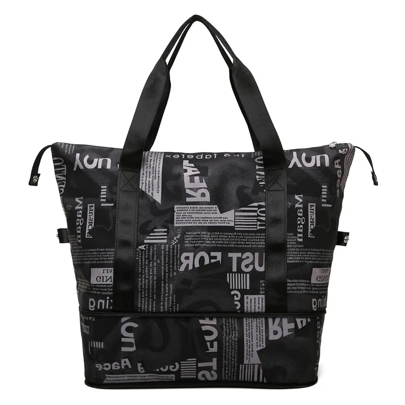 Chuwanglin Newspaper Printing Shoulder Bag Folding Travel Handbag