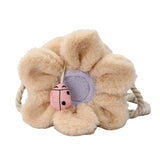 Circular Flower Small Girls Messenger Bag Plush Handbag Winter Women Crossbody B