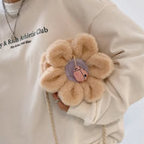 Circular Flower Small Girls Messenger Bag Plush Handbag Winter Women Crossbody B
