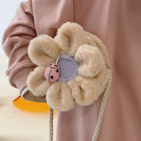 Circular Flower Small Girls Messenger Bag Plush Handbag Winter Women Crossbody B
