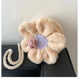 Circular Flower Small Girls Messenger Bag Plush Handbag Winter Women Crossbody B