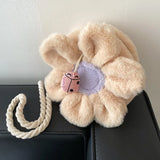 Circular Flower Small Girls Messenger Bag Plush Handbag Winter Women Crossbody B