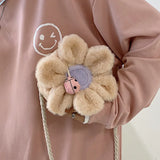 Circular Flower Small Girls Messenger Bag Plush Handbag Winter Women Crossbody B