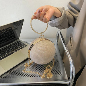 Metal Sliver Round Ball Evening Bag for Wedding Clutch Purse