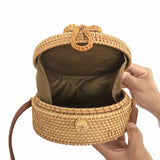 Round Straw Woven Bag Women Hollow Out Rattan Beach Shoulder Bag