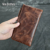 Classic Retro Crazy Horse Leather Men's Zipper Wallet Clutch Bag