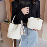 Women Leather Bucket Bag Long Strap Shoulder Satchel