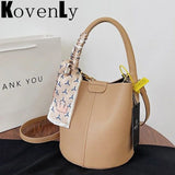 Women Leather Bucket Bag Long Strap Shoulder Satchel