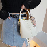 Women Leather Bucket Bag Long Strap Shoulder Satchel
