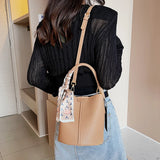 Women Leather Bucket Bag Long Strap Shoulder Satchel