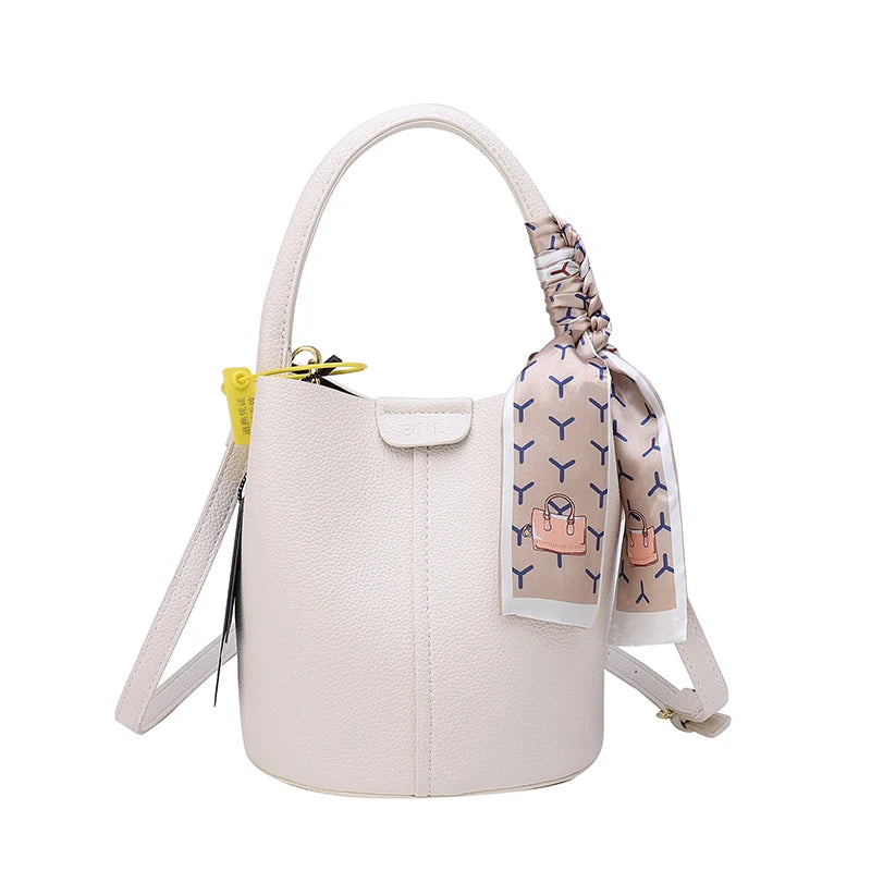 Women Leather Bucket Bag Long Strap Shoulder Satchel