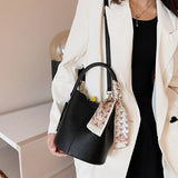 Women Leather Bucket Bag Long Strap Shoulder Satchel