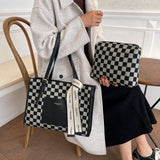 Classic Checkerboard Large Capacity Tote Bag Retro Ladies Underarm Bag