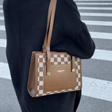 Classic Checkerboard Large Capacity Tote Bag Retro Ladies Underarm Bag