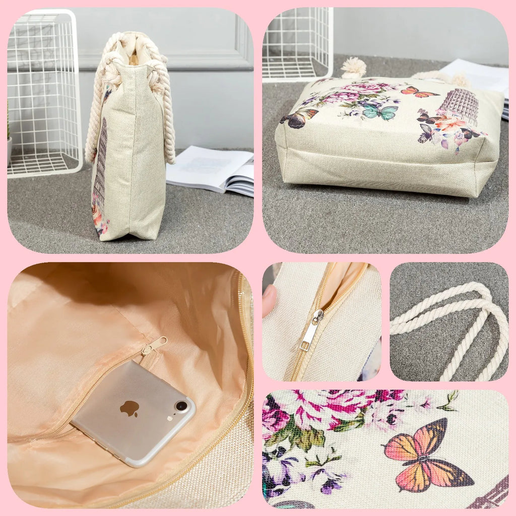 Colorful Floral Print Handbags High Capacity Tote Bags Travel Beach Bag