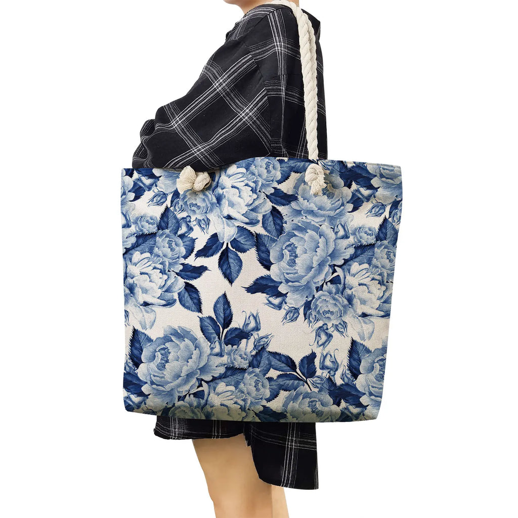 Colorful Floral Print Handbags High Capacity Tote Bags Travel Beach Bag