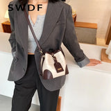 Vintage Small Women Bucket Bags PU Leather Shoulder Bags Drawstring Cross body