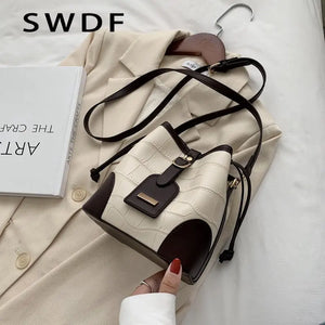 Vintage Small Women Bucket Bags PU Leather Shoulder Bags Drawstring Cross body