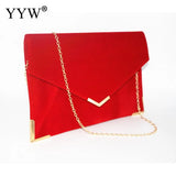 Suede Envelope Clutch Bag with Chain Strap - Women's Shoulder Messenger Purse