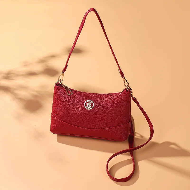 Embossed Flower Women Shoulder Bag High PU Leather Handbag Purse