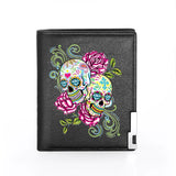 Skull Rose Leather Wallet Men Women Billfold Slim Credit Card Holders