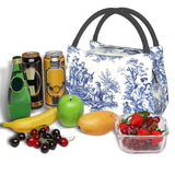 French Navy Toile De Jouy Insulated Lunch Bag for Women