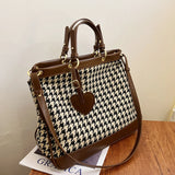Houndstooth Wool Shoulder Bags Leopard Tote