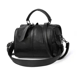 Classic Soft Leather Ladies Bag with Bow - Crossbody Top Handle Shoulder Bag