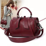 Classic Soft Leather Ladies Bag with Bow - Crossbody Top Handle Shoulder Bag