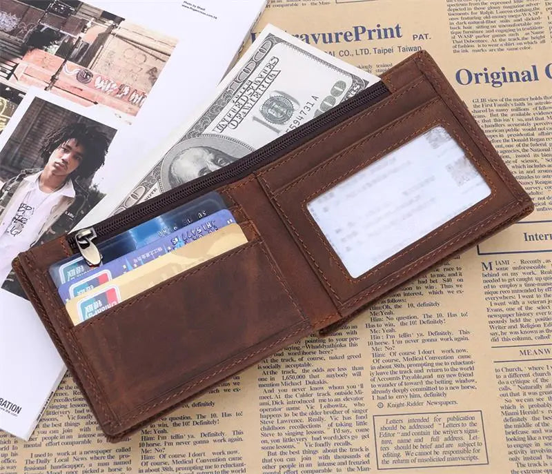 Men's Classic Leather Wallet 2 Folds Business Style Pocket Purse