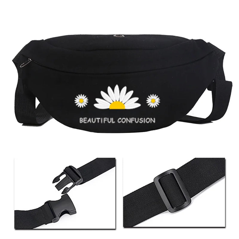 Daisy Pattern Print Waist Bag for Outdoor Sports